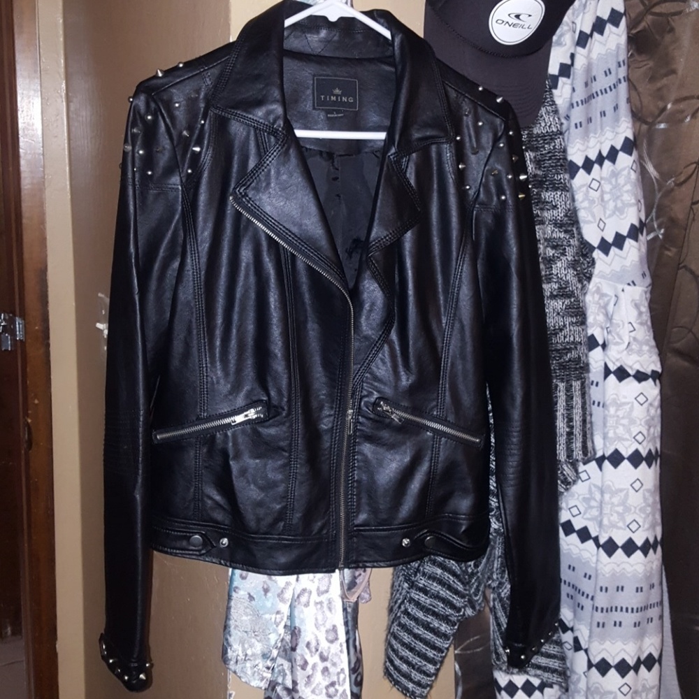 Faux leather studded jacket